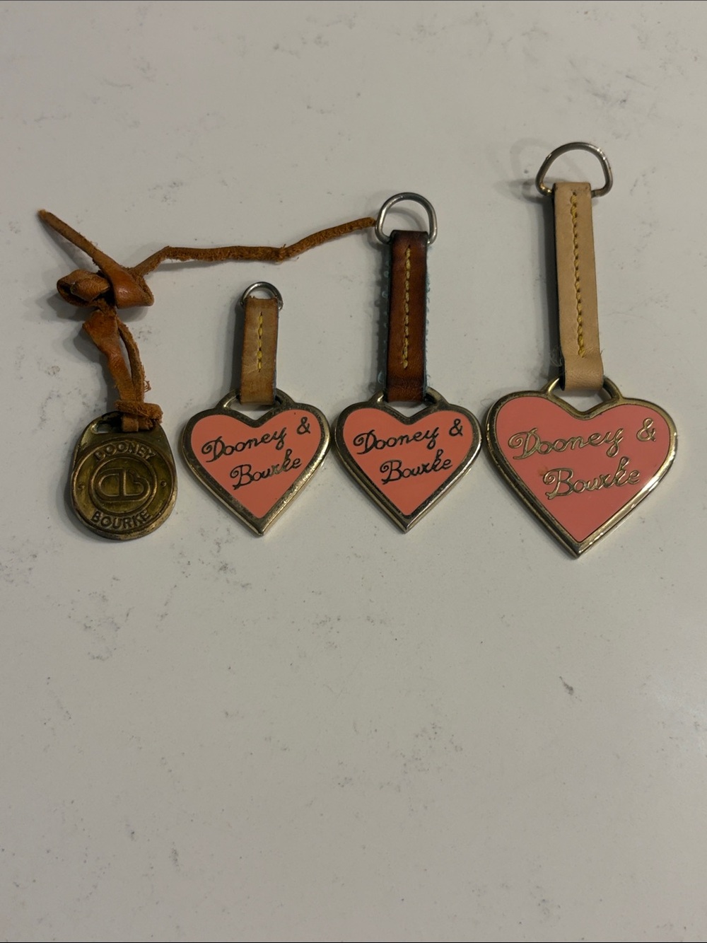 Vintage Y2K Dooney & Bourke Pink Heart Charm Trio with Logo Medallion Lot of 4